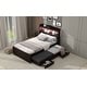 preview thumbnail 6 of 13, Twin XL Platform Bed with Storage LED Headboard, Charging Station, Trundle & 2 Drawers, Sturdy Pine Wood Frame, Dark Brown