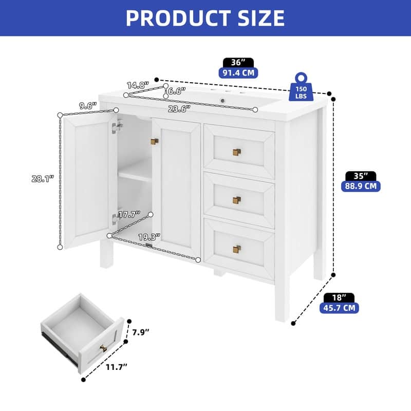 Moasis 36"/42" Bathroom Vanity Cabinet with Sink - 36 inch - White