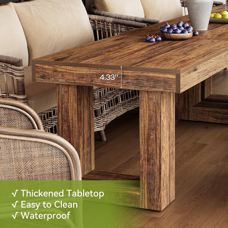 86.6 Inches Extra Long Dining Table with Sturdy Legs for 2-6 People, Farmhouse Rectangular Wooden Dinner Table