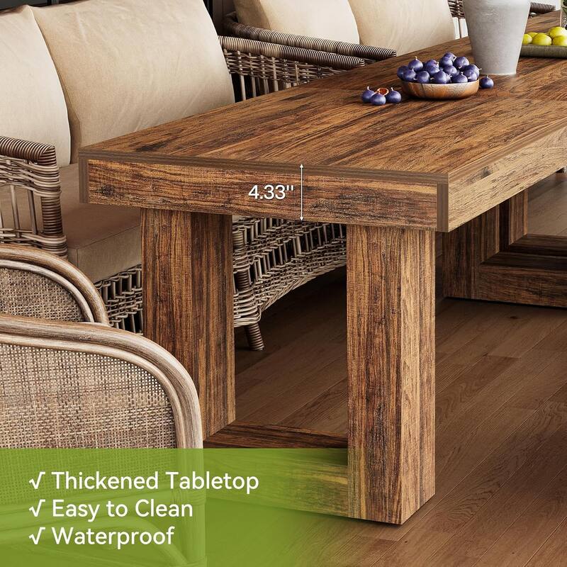 86.6 Inches Farmhouse Extra Long Dining Table with Sturdy Legs for 2-6 People, Rectangular Wooden Kitchen Table