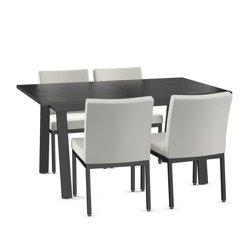 Amisco Reaves Extendable Table and Perry Chairs 5-Pieces Dining Set - Basalt TFL Top/Light Grey Polyester/Black Metal