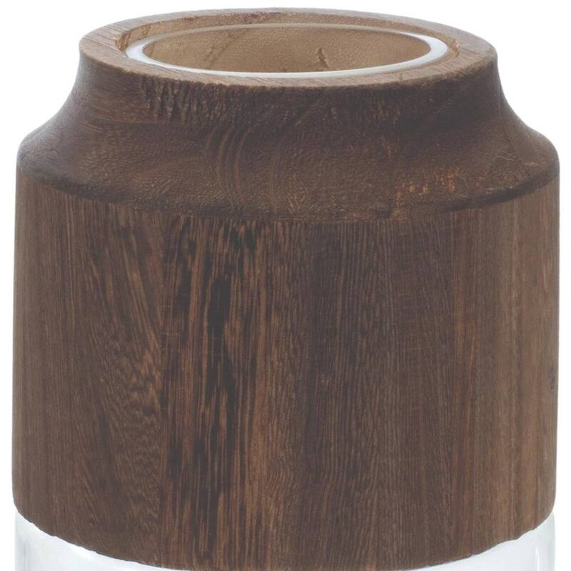 9" Brown And Clear Glass Round Table Vase With Wood - 5.50