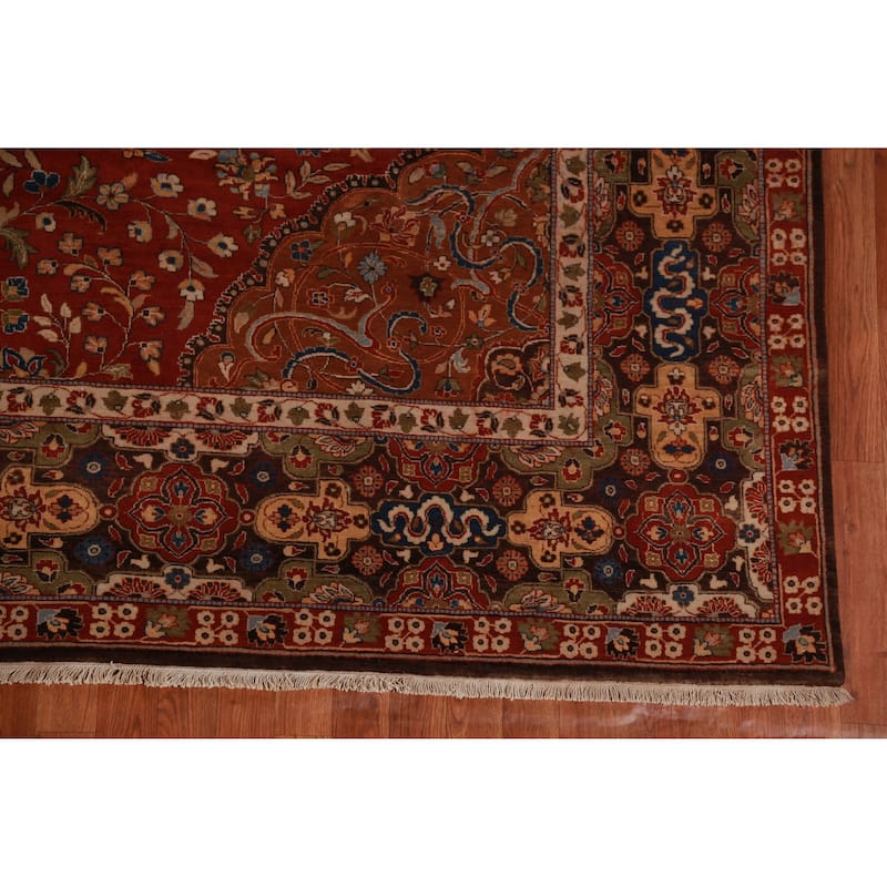 Floral Medallion Kashan Oriental Area Rug Hand-Knotted Wool Carpet - 9'0"x 11'10"