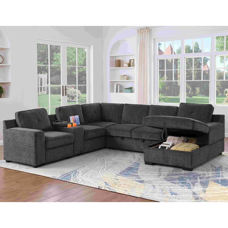 Oversized U Shaped Sleeper Sectional Sofa Pull Out Couch Bed
