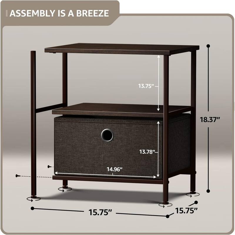 Nightstand 1-Drawer Shelf Storage - Bedside Furniture End Table Chest