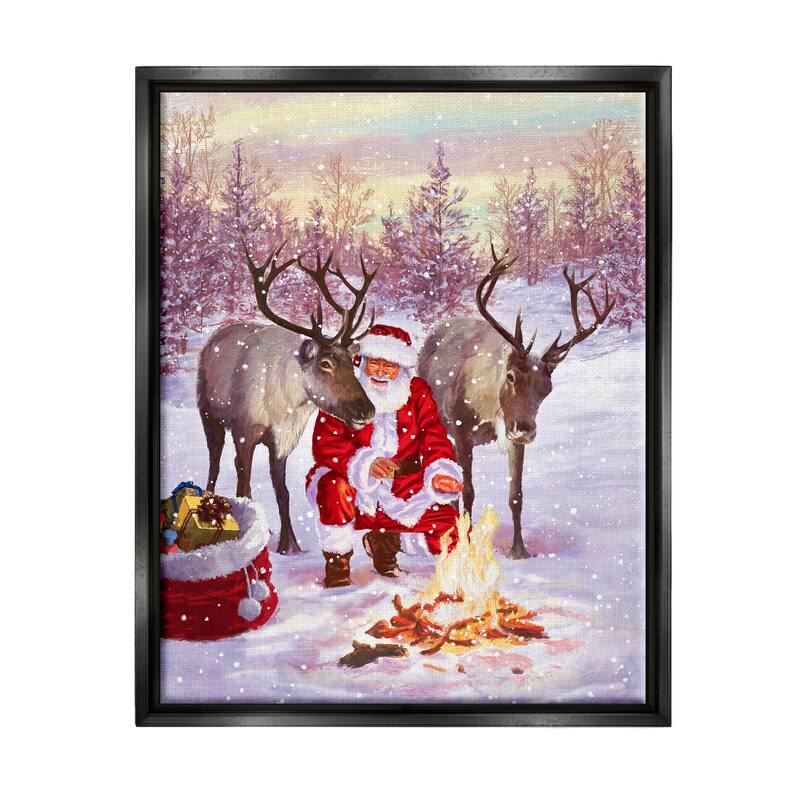 Stupell Santa & Reindeer Bonfire Scene Framed Floater Canvas Wall Art by Pip Wilson