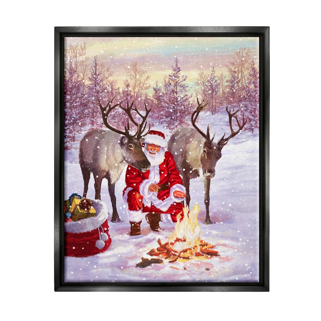 Stupell Santa & Reindeer Bonfire Scene Framed Floater Canvas Wall Art by Pip Wilson