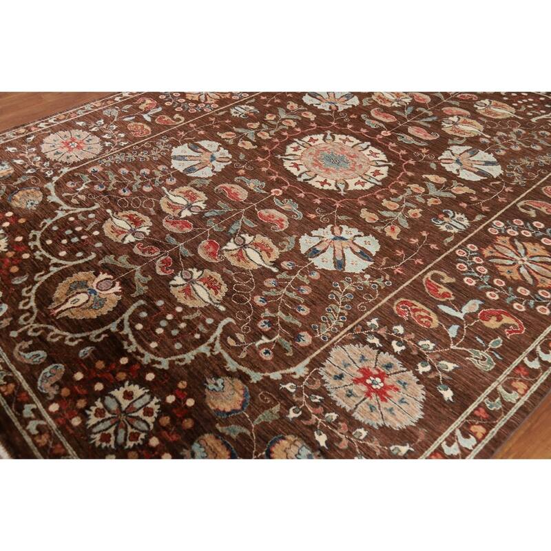 Brown Vegetable Dye Ziegler Oriental Area Rug Handmade Wool Carpet - 7'3" x 9'10"