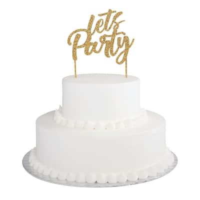 Let's Party Gold Cake Topper, Birthday, Home Decor, Gifts, 1 Piece - 5" x 5 3/4"