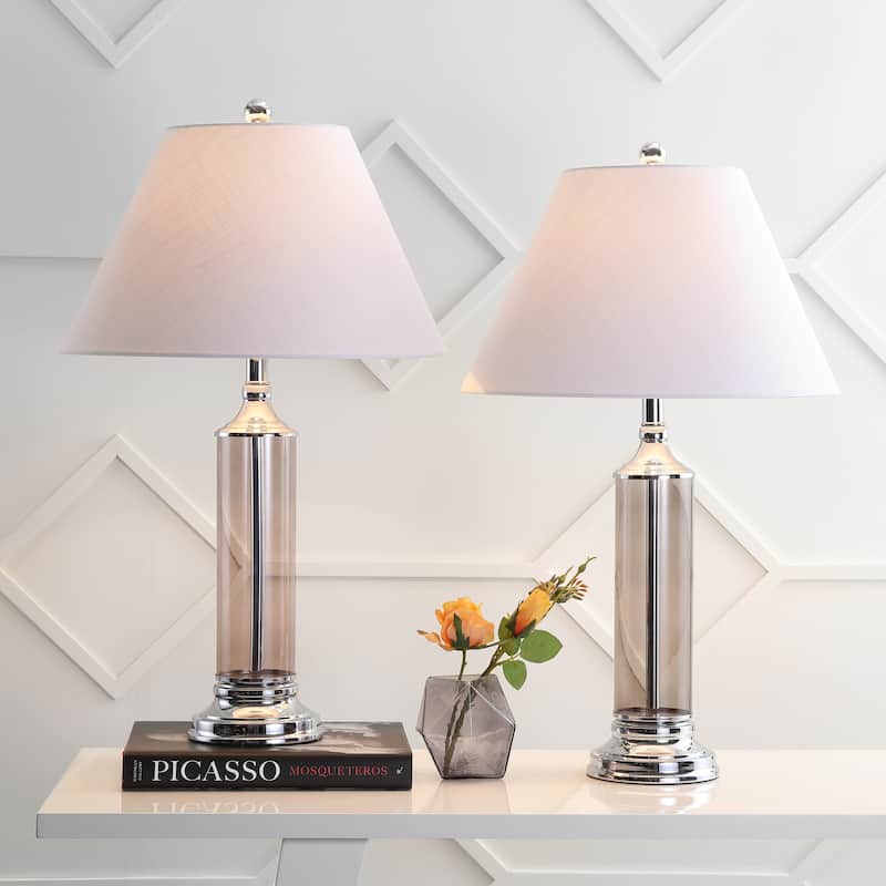 Judith 29" Glass LED Table Lamp, Clear/Chrome (Set of 2) by JONATHAN Y - Smoked Gray