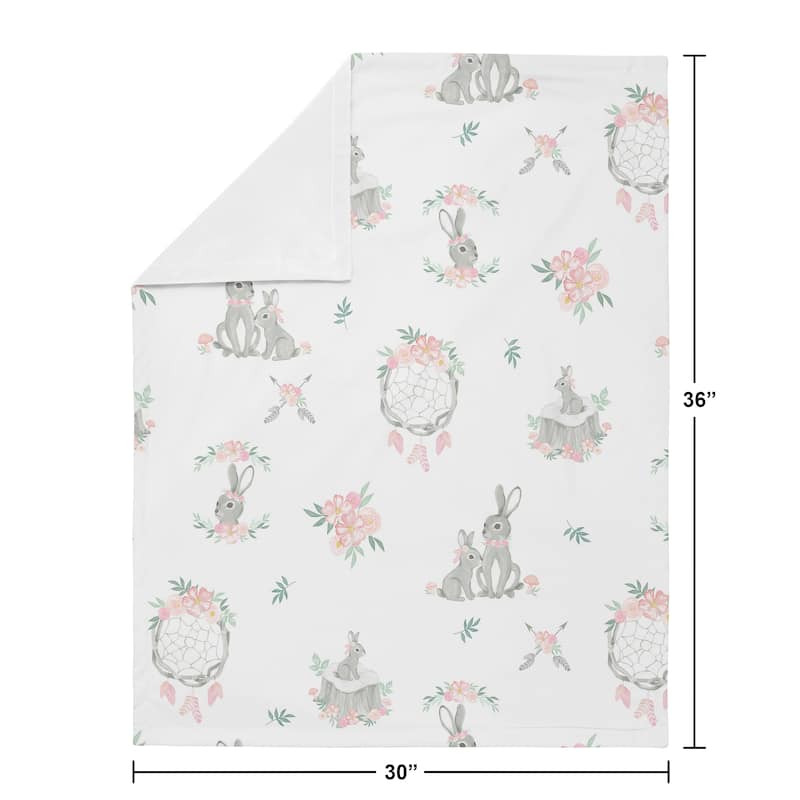 Woodland Bunny Collection Girl Baby Receiving Security Swaddle Blanket - Blush Pink and Grey Boho Floral Watercolor Rose Flower