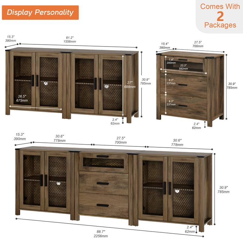 WAMPAT TV Stand set with Drawers for ups to 85 inch TV,Storage Cabinets with Adjustable Shelf - 1 Pack