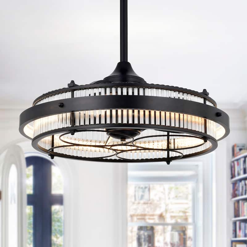 Daciana 28 Inch Matte Black Finished Glam LED Ceiling Fandelier with Remote - N/A