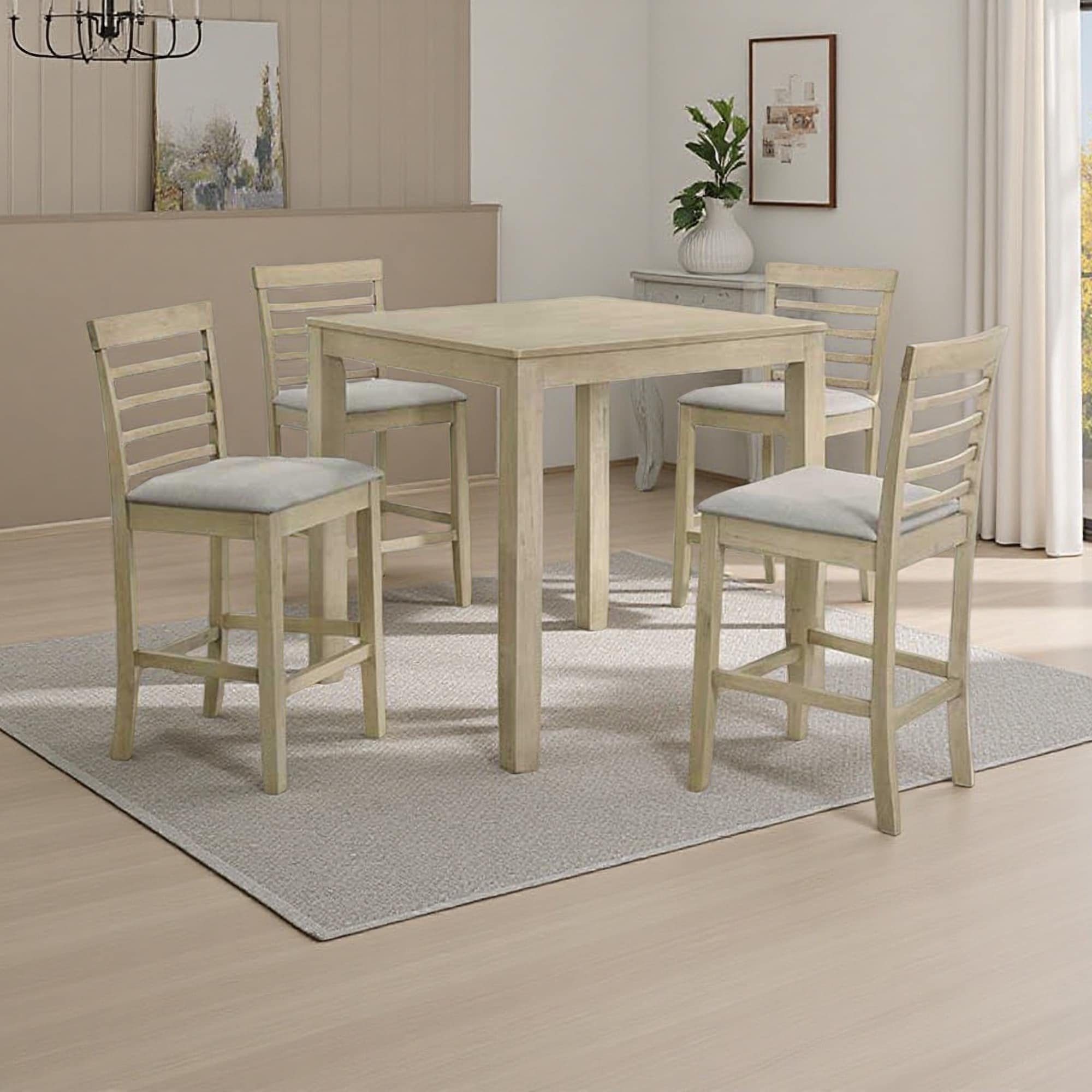 5-Piece Counter Height 35.4" Dining Set with Square Table & Upholstered Chairs