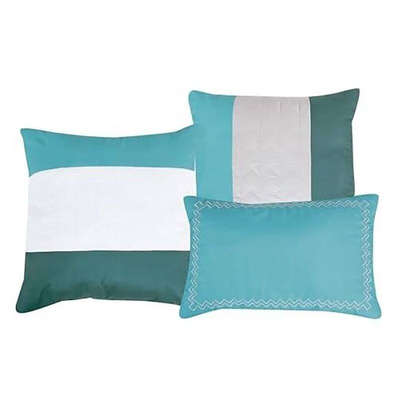 6 Piece Turquoise Blue Striped Embroidery Soft Bedding Comforter Set