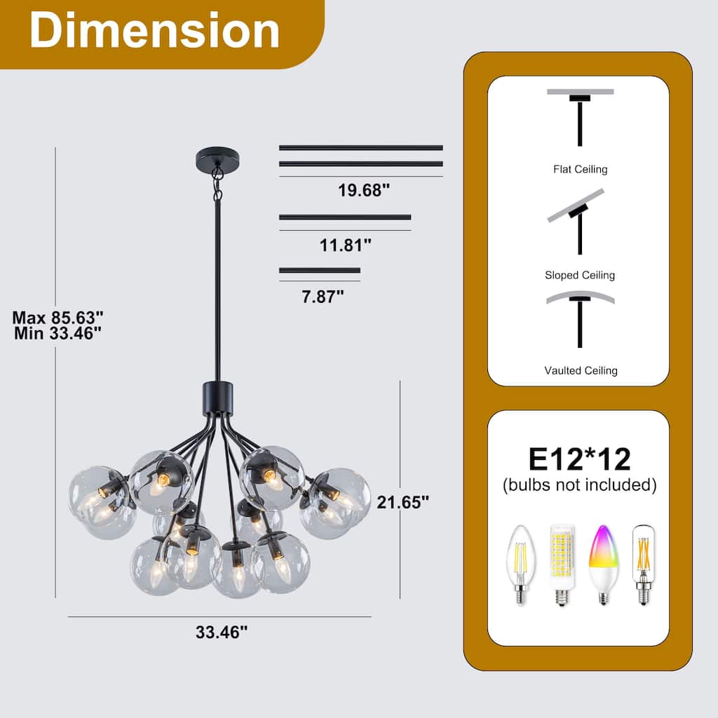 Starsky 12-Light Modern Bubble Seeded Glass Chandelier