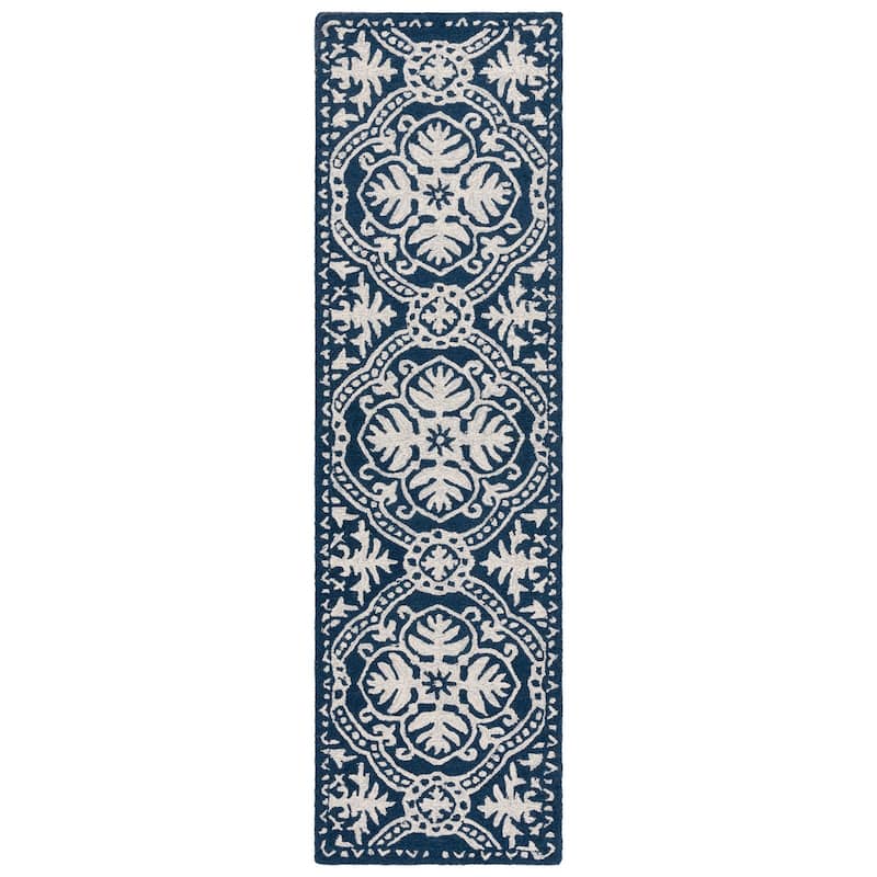 Lauren Ralph Lauren Handmade Nina Geometric Wool Rug - 2'3" x 8' Runner - Blue/Ivory