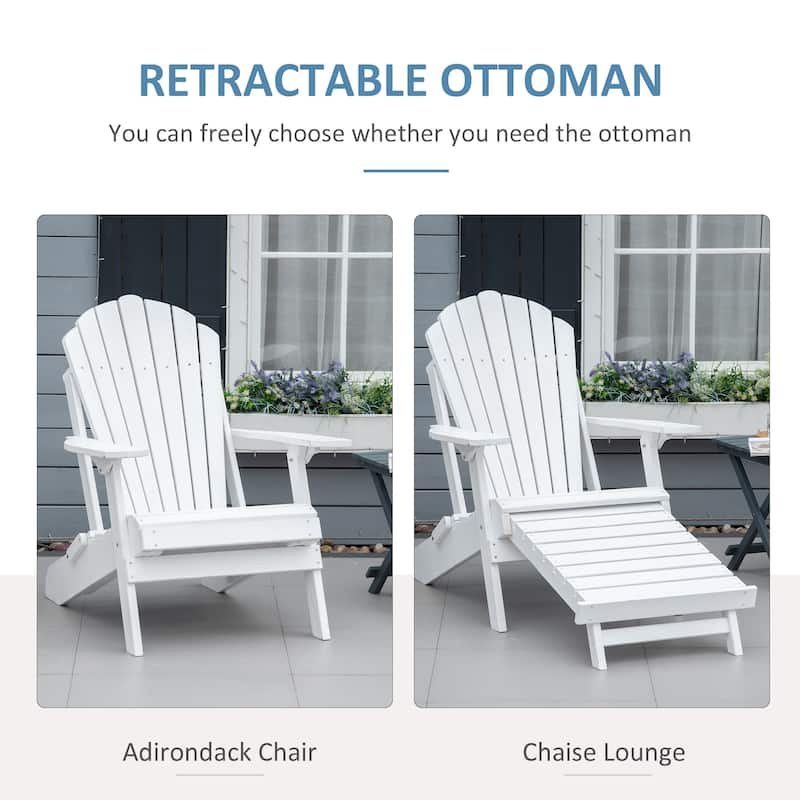 Outsunny Folding Adirondack Chair with Pull Out Ottoman, Outdoor Fir Wood Fire Pit Chair with Footrest, Porch Fanback Lounge