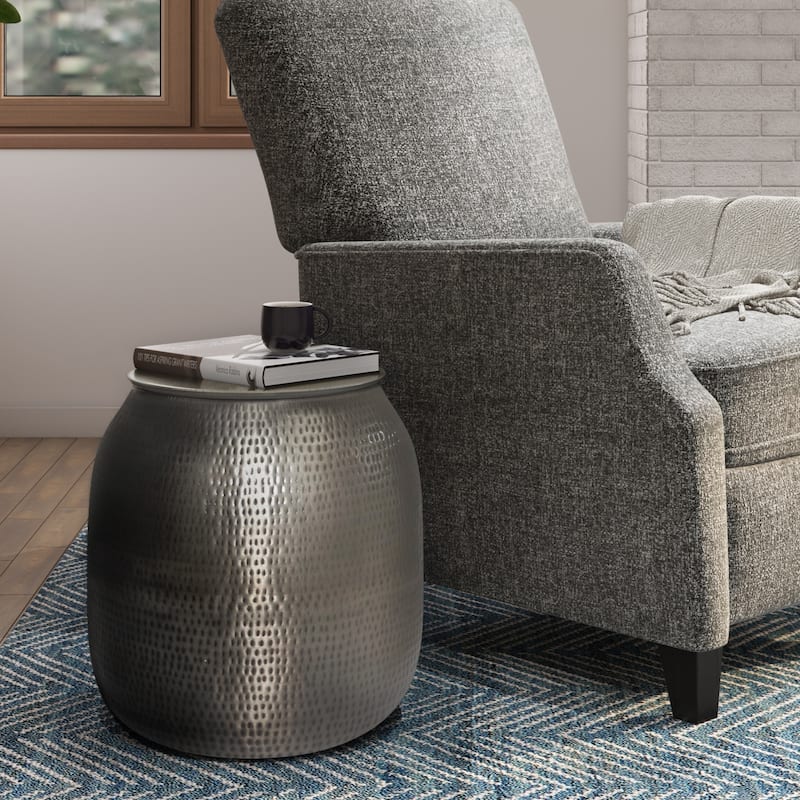 WYNDENHALL Riva Industrial 19 inch Wide Metal Storage Accent Side Table, Fully Assembled - Antique Silver
