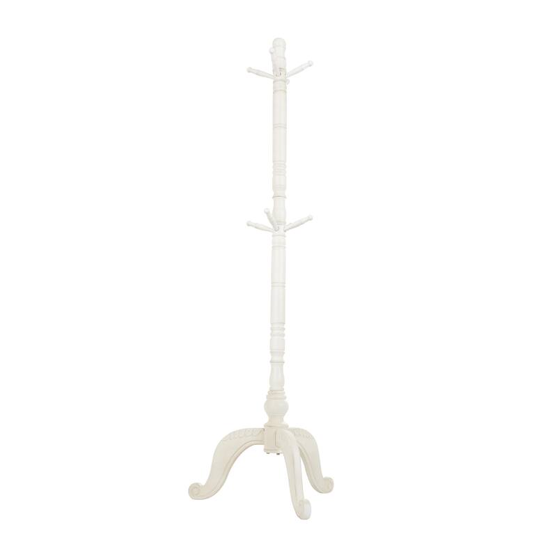 Wood 7 or 8 Hanger Coat Rack with Scrolled Feet and Leaf Carvings - Black or White - Roche River Decor