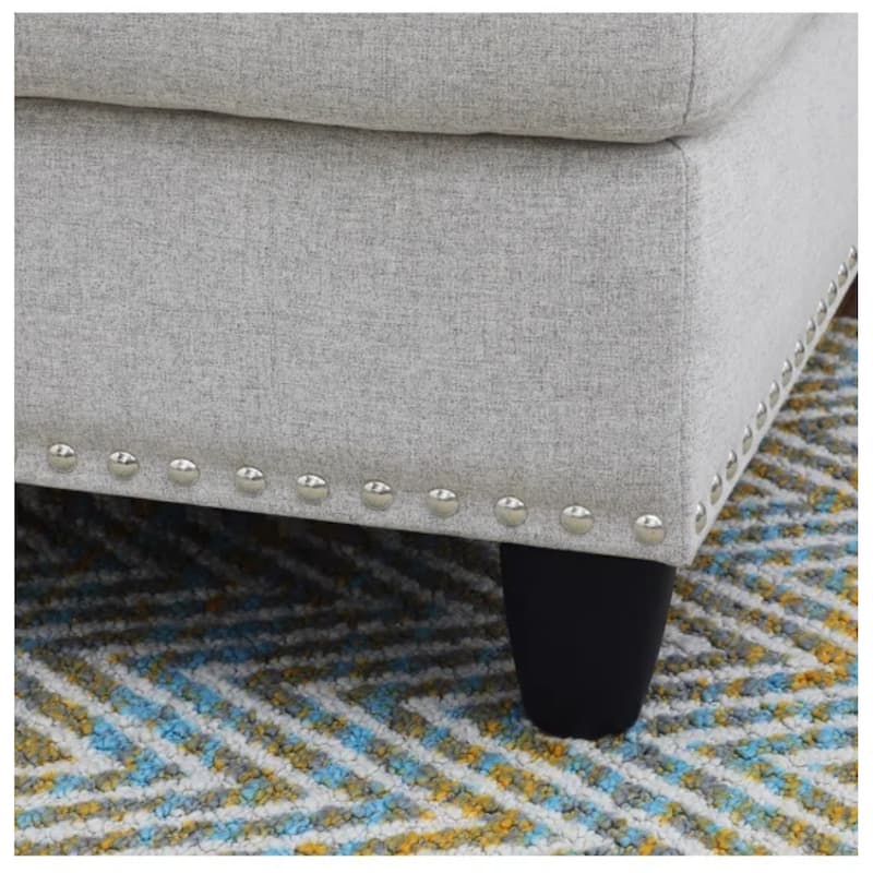 Modern Built-in Cup-holders Console Linen Sectional Sofa with 2 Pillows