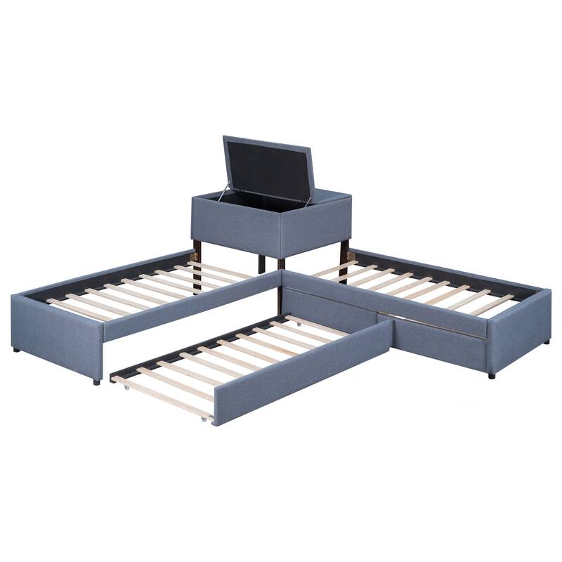 Space-Saving L-Shaped Twin Bed with Trundle, Storage Drawers, and Built-in Table