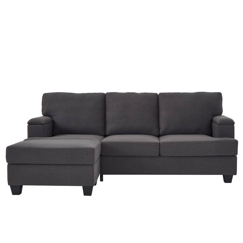 L Shaped 3 Seats Sofa with Armrest Organizer, Linen Sectional Sofa with Movable Ottoman, Comfy Upholstered 3 Seater Couch,