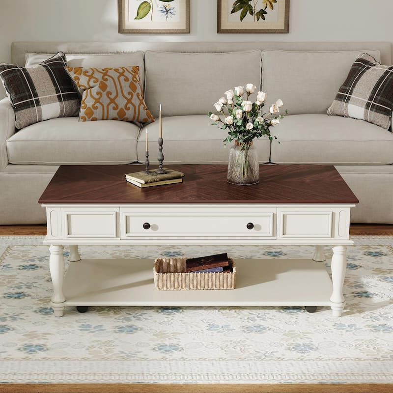 Farmhouse Coffee Table with One Drawer