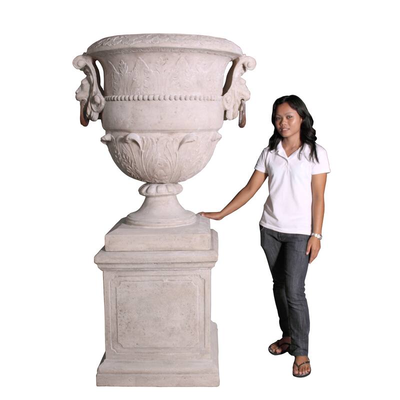Large Lion Urn on Base Stone Cast
