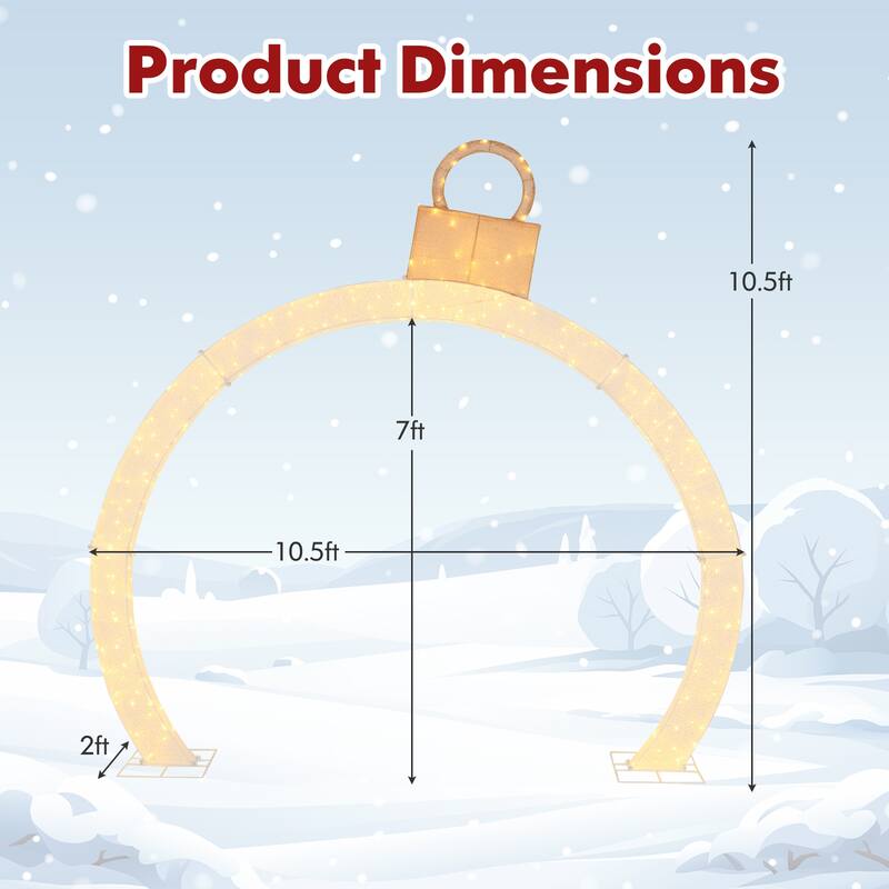 Gymax 10.5 ft Christmas Pre-Lit Arch w/ Gold Ornament Cap 300 Warm - 7476748690132