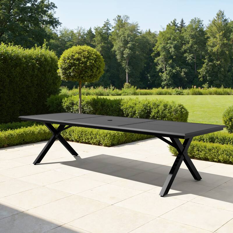 13/15-Piece Outdoor Patio All-Weather X-Shaped Aluminum Dining Set Table with Folding Chairs