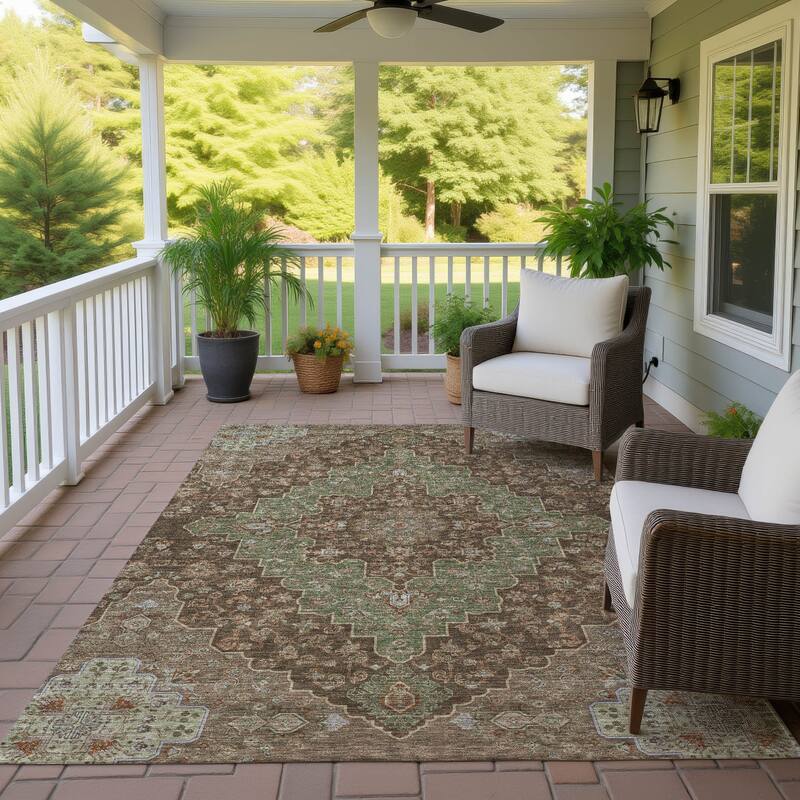 Machine Washable Indoor/ Outdoor Traditional Karachy Chantille Rug - Chocolate - 3' x 5'