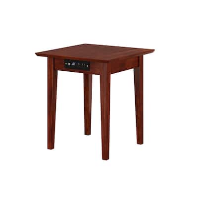 Modern End Table with Charging Station - Walnut Finish, 20" x 20" Living Room Side Table - 22