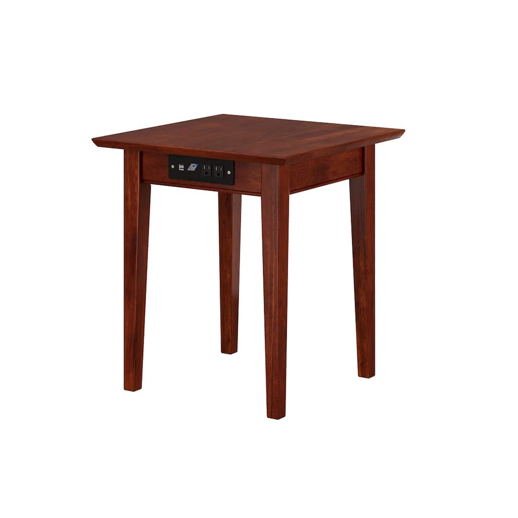 Modern End Table with Charging Station - Walnut Finish, 20" x 20" Living Room Side Table - 22