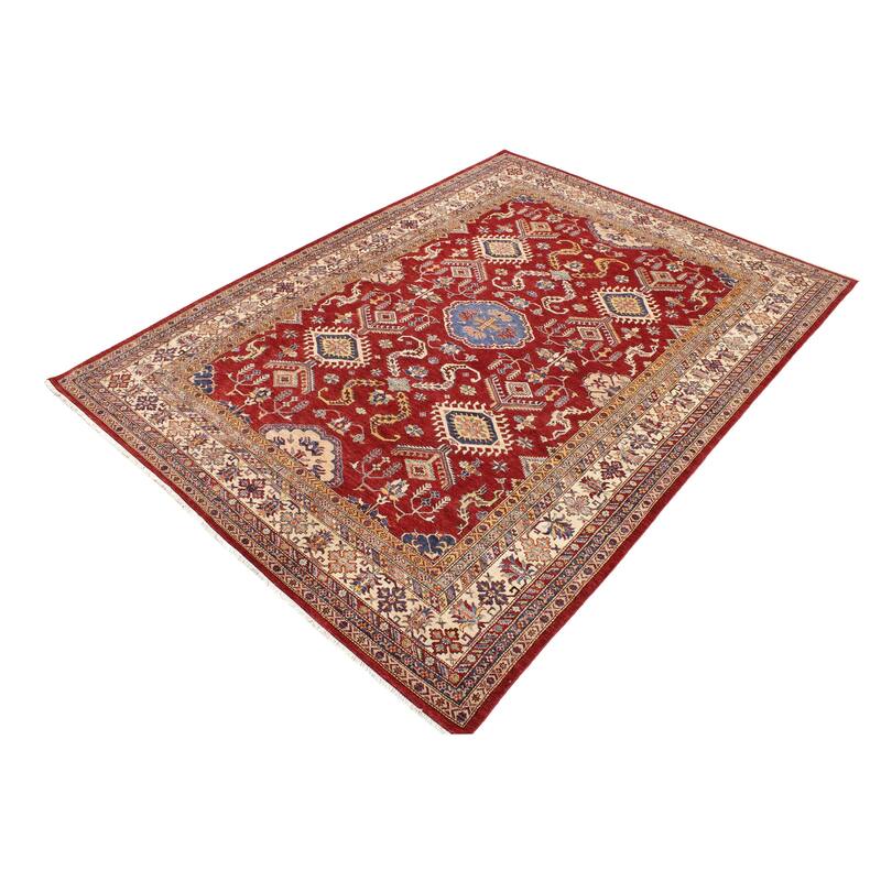 Southwestern Super Kazak Marlowe Red/Beige Hand Knotted Wool Rug - 8'10'' x 12'0''
