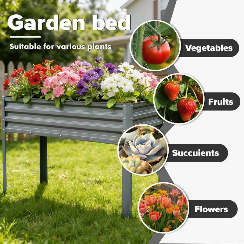Meyreso 48" x 30" x 20" Galvanized Raised Garden Bed with Legs, Metal Elevated Planter Box, Rust-Resistant, Safety Edging