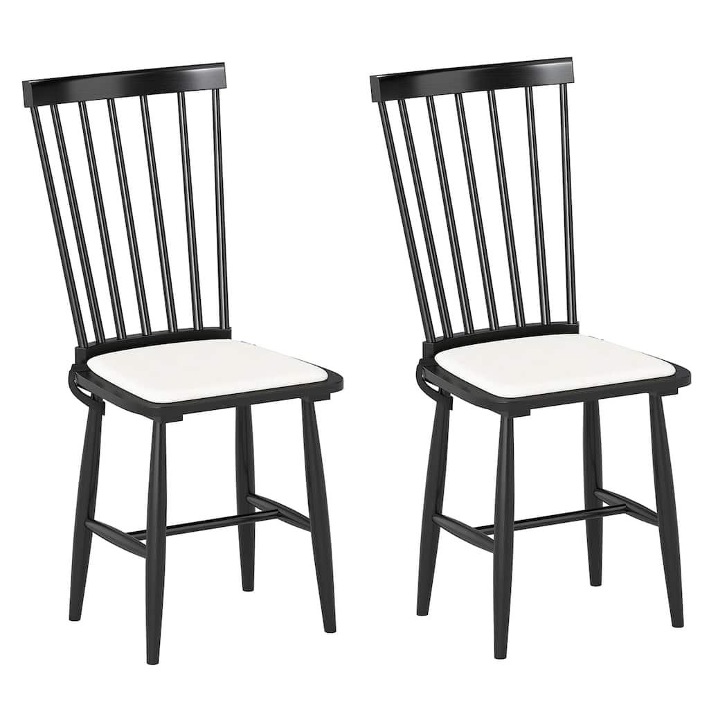 Set of 2 Windsor Dining Chairs with Cushioned Linen Seats and Solid Rubber Wood Frame - 20.5" x 16" x 38"