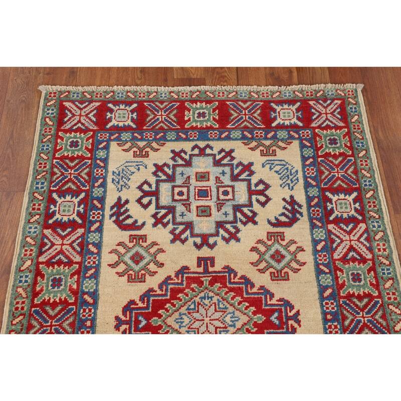 Kazak Foyer Rug Hand-Knotted Oriental Beige Wool Carpet - 2'8" x 4'1"