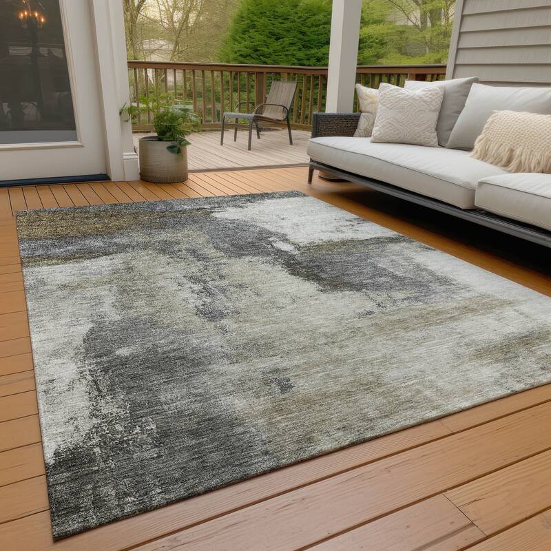Machine Washable Indoor/ Outdoor Contemporary Abstract Chantille Rug