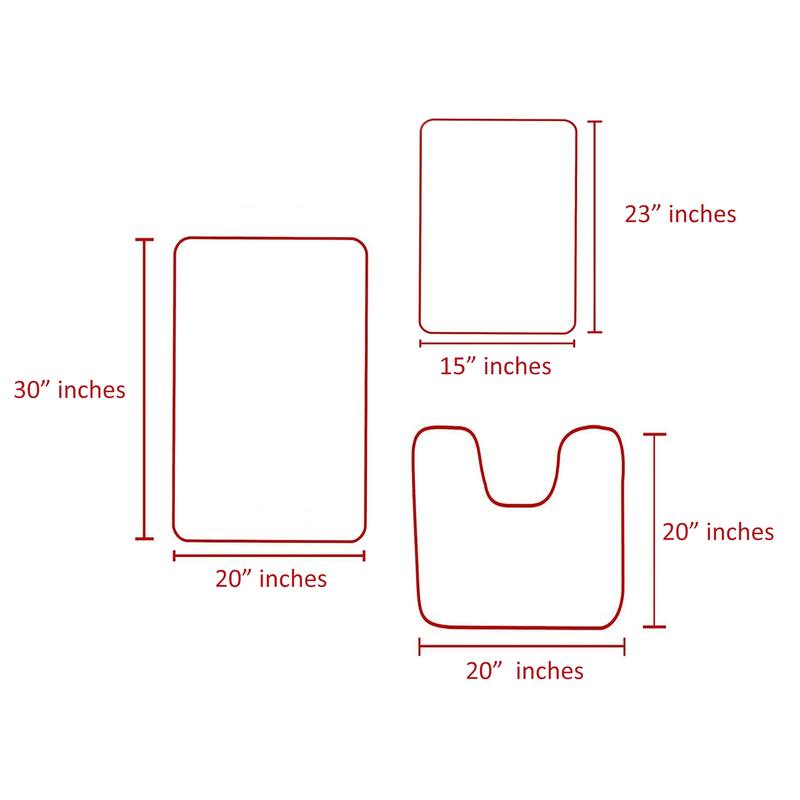 3 Piece Set Light Grey Soft Cozy Plush Chenille Bath Mat Bathroom Rug