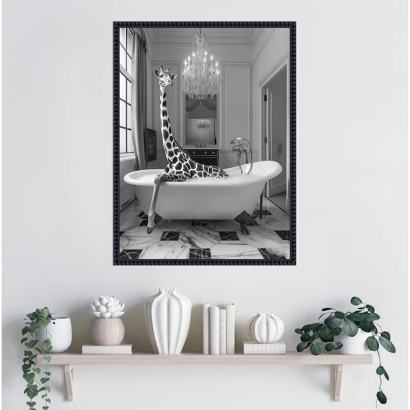 Giraffe Glam Soak by Niky Rahner Framed Canvas Wall Art