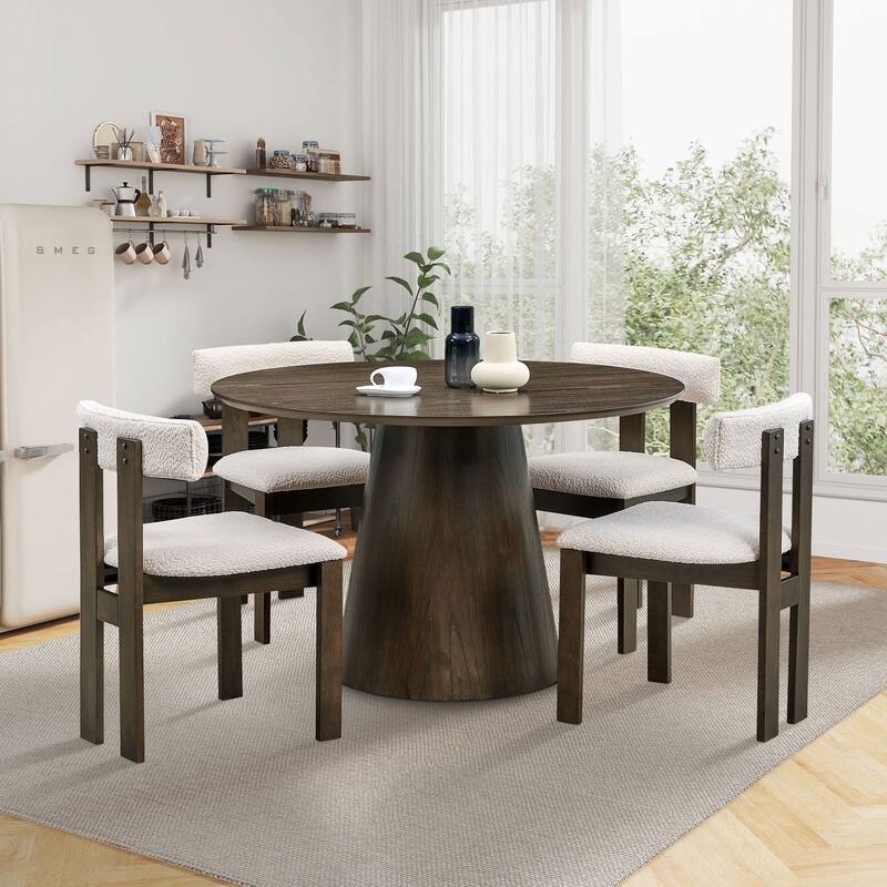 47.24'' Round Modern Style MDF Wood Dining Table for Kitchen, Living Room, Cafe, Stylish Leisure Desk with Sturdy Cylind