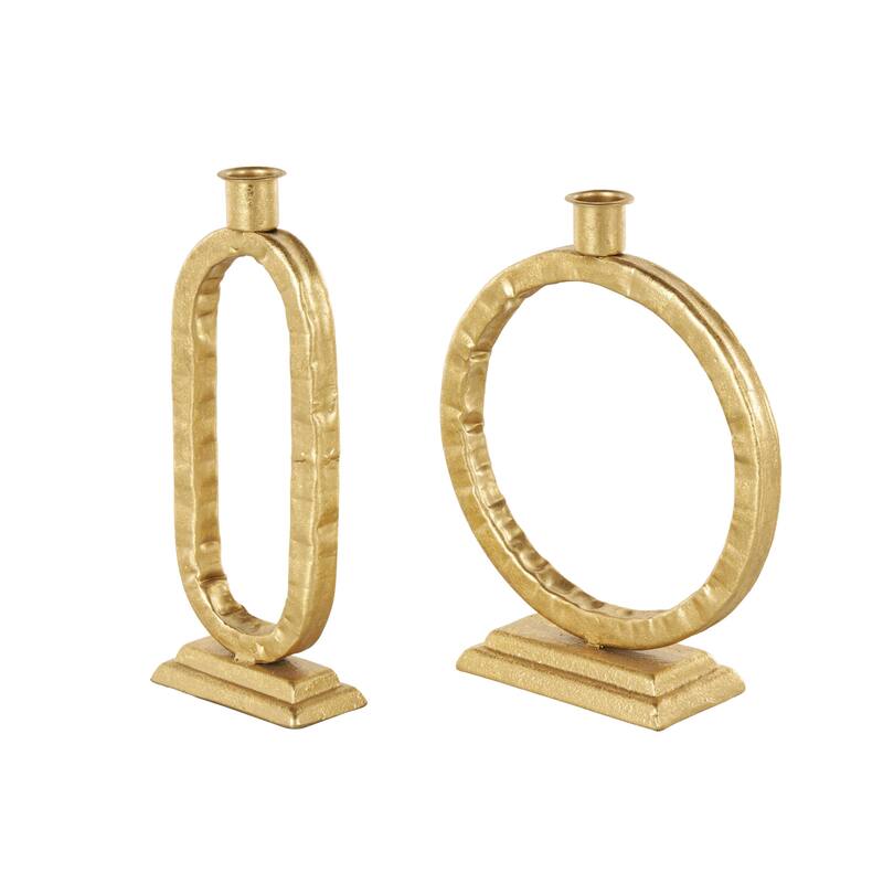 Gold Metal Tapered Decorative Candle Holder with Rectangle Base (Set of 2) - 2"W x 4"L x 10"H