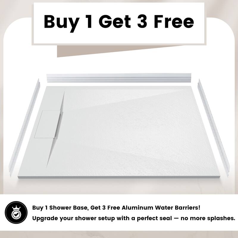 SMC Alcove Shower Pan Base with Reversible Drain, Low Profile, Wheelchair Access, Slip-Resistant, cUPC Certified