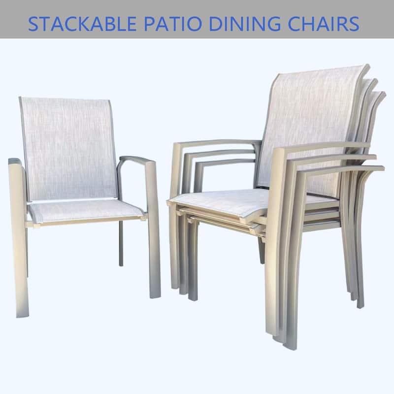 VRSHWO Garden Patio Chairs Set of 2, All Weather Metal Outdoor Dining Chairs , Garden, Poolsides, Cream Color Frame