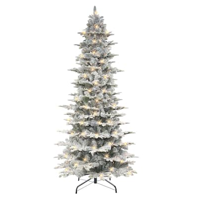 Puleo International 9 ft. Pre-lit Slim Flocked Aspen Fir Tree