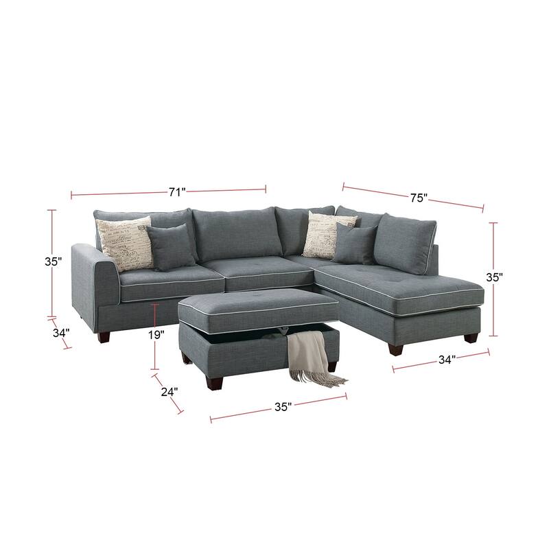 3 Piece Fabric Sectional Sofa