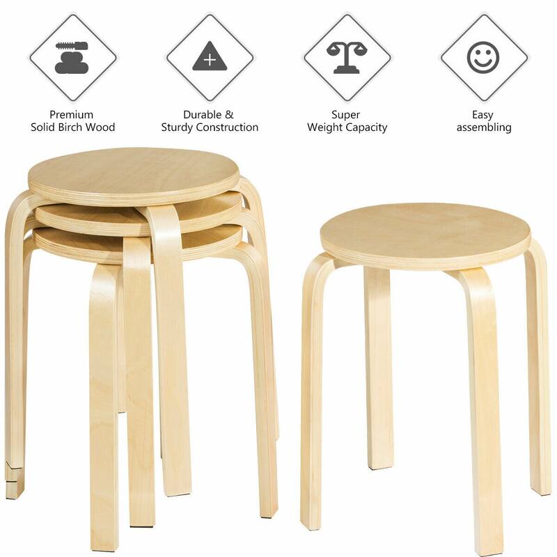 Gymax Set of 4 18'' Stacking Stool Round Dining Chair Backless Wood