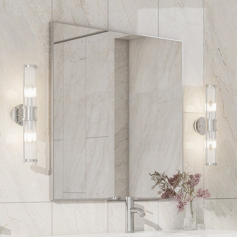Eviva Vista 30" x 30" Square Brushed Nickel Metal Framed Mirror - Brushed Nickel
