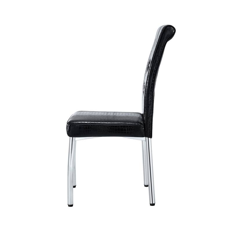 Set of 2 Retro alligator skin Upholstered dining chairs,with Crystal buckle design and Faux Leather design, metal legs